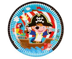 amscan 9902120 Lot de 8 Assiettes en Papier Motif Pirate Multicolore