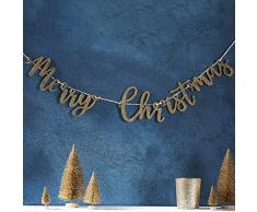 Ginger Ray GD-427 Guirlande de Noël en bois à paillettes Doré métallisé