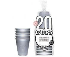 Pack de x20 Original Silver Cups Officiels | Gobelets Américains 53cl Argentés | Beer Pong | Qualité Premium | Gobelets en Plastique Réutilisables | Lavables Main ou Lave-Vaisselle | OriginalCup®