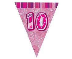 Unique Party 92130 9 m de Guirlande Drapeaux Happy 10th Birthday Rose Glitz