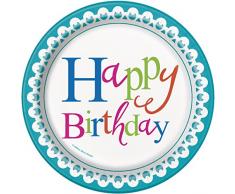 Unique Party - 49604 - Paquet de 8 Assiettes en Carton - Confettis de Gâteau dAnniversaire - 18 cm