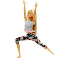 Barbie Made to Move poupée articulée Fitness ultra flexible blonde, legging à fleurs roses et 22 points darticulations, jouet pour enfant, FTG81