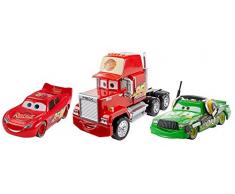 Disney Pixar Cars Voitures Racing, pack de 3 véhicules Mack, Flash McQueen, Chick Hicks, jouet pour enfant, FBR77