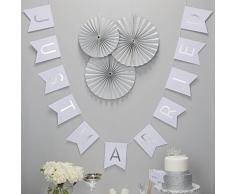 Ginger Ray MP-444 Guirlande de fanions métallisées, argent et blanc