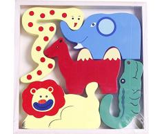 FERRY- Animaux de la Jungle en Bois + Plateau, 320006, Marron