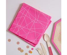 Ginger Ray- Napkins Serviettes de table en papier, Neon Pink Geometric Paper Party, Multicolore
