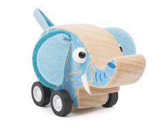 Small Foot- Eléphant Bois, certifié FSC 100%, Animal à rétrofriction de Haute qualité à remonter et à Rouler Jouets, 11148, Multicolore