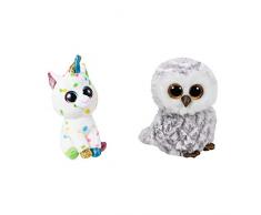 Ty - TY36898 - Beanie Boos - Peluche Harmonie la Licorne 15 cm & TY37201 - Beanie Boos - Peluche Owlette Hibou 15 cm
