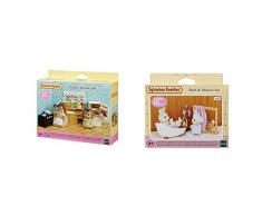SYLVANIAN FAMILIES Sylvanian Families-5289 Set Cuisine, 5289, Multicolore & 5022 - Ensemble Baignoire et Douche - Mini-Poupée