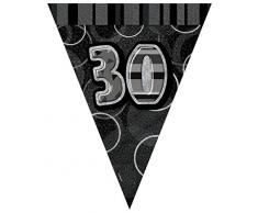 Unique Party - 90803 - Guirlande Fanions de 30e Anniversaire - 2,7 m - Noir Glitz