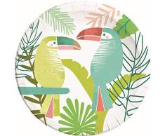 Procos 90561 Tukan Lot de 8 Assiettes de fête en Carton Blanc/Vert
