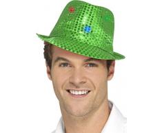 Smiffys Chapeau à sequins illuminé, vert, avec LED multi-fonction
