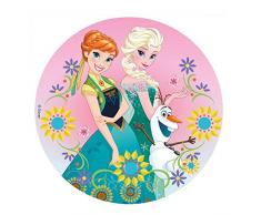 Dekora-231270 Décoration de gâteau danniversaire pour Enfant Rond Comestible Motif La Reine des Neiges Anna et Elsa-20 cm de diamètre Multicolore.