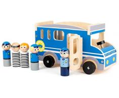 Small Foot 11459 Grand Bus de Police en Bois, avec des Figurines et Beaucoup despace pour Les passagers et Les Voleurs Jouets, Multicolore