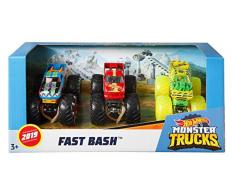 Hot Wheels Monster Trucks pack 3 voitures de course Crosstown Crunch avec roues géantes, véhicules à léchelle 1/64, jouet pour enfant, GJY48