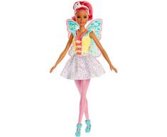 Barbie Dreamtopia poupée Fée Blonde avec une Tenue « Friandises » Multicolore, une Chevelure Rose et des Ailes, jouet pour enfant, FXT03