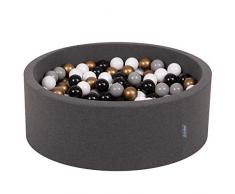 KiddyMoon 90X30cm/200 Balles ∅ 7Cm Piscine À Balles Pour Bébé Rond Fabriqué En UE, Gris Foncé:Blanc/Gris/Noir/Or
