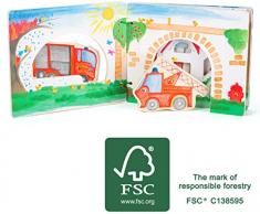 Legler Small Foot 12040 Carnet de Pompiers Interactif en Bois Certifié FSC 100% avec Voiture de Pompier, REGT limagination des Jouets, Multicolore - Version Allemande