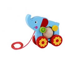 Tooky Toy Jouet à tirer Elephant en bois, TKE006, Multicolore