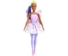 Barbie Dreamtopia poupée Fée Brune avec une Tenue « Pierres Précieuses » Rose et Violet, une Chevelure Violette et des Ailes, jouet pour enfant, FXT02