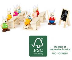 Small Foot- Kit Ecole des lièvres en Bois certifié 100% FSC, Jeu de rôle Lapin de Pâques Jouets, 11315, Multicolore