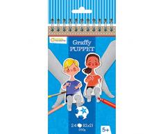 Avenue Mandarine GY101C - Un carnet à spirale Graffy Puppet 24 marionnettes à doigts pré-découpées à colorier 12x12 cm 250g (12 designs x2), Foot