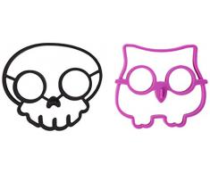 Shatchi Lot de 2 moules en silicone en forme de tête de mort et de chouette pour cuisine, petit déjeuner, crêpes, œufs de frit, décorations alimentaires antiadhésives, violet/noir