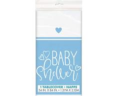 Unique Party 73383 - Nappe en Plastique - 2, 13 m x 1, 37 M - Baby Shower À Thème Cœurs Bleus