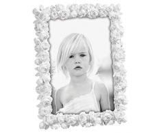 Cadre photo en résine avec décorations roses. Couleur blanc – Taille photo 20x25 cm