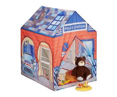 Relaxdays Tente de jeu enfants Police poste de police voiture chien 3 ans, tissu HxlxP- 102 x 72 x 95 cm, bleu-rouge - version allemande