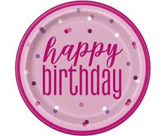 Unique Party- Assiettes en carton, 83607, Rose/argenté