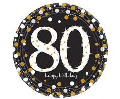 Amscan International 9901722 Doré Celebration 80 Ans Prismatic Assiettes en Papier 23 cm