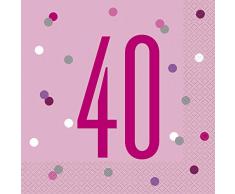 Unique Party- Serviettes de table en papier, 83570, Rose/argenté