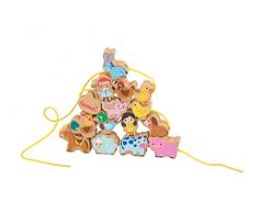 Iwood- Animaux de la Ferme Jouet à Lacer 15pcs en Bois, 12013