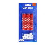 Folat Lot de 16 Bougies à gâteau avec Supports en Forme de cœurs Rouges et Blancs