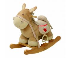 roba Cheval à bascule, bois naturel et en tissu rembourré, bois naturel, siège balançoire avec étrier en plastique pour les enfants en bas âge, 2 poches latérales