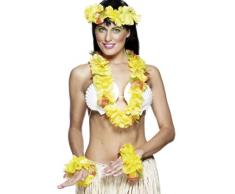 Smiffys Panoplie hawaïenne jaune, avec guirlande, bandeau et bracelet