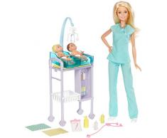 Barbie Métiers coffret poupée Pédiatre blonde avec cabinet médical, deux bébés et accessoires, jouet pour enfant, DVG10