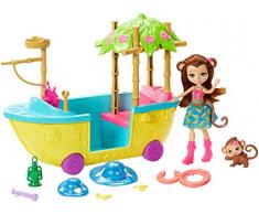 Enchantimals Coffret Bateau dExploratrice à Roulettes, Mini-Poupée Merit Singe, Figurine Animale Compass et Accessoires, Jouet Enfant, GFN58