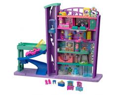 Polly Pocket Pollyville Le Centre Commercial, voiture, 2 mini-figurines Polly et Lila, accessoires et autocollants, jouet enfant, GFP89
