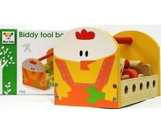 ALLKINDATHINGS pour Enfant Boîte à Outil de Coq en Bois Jouet Écrous Boulons Marteau Tournevis