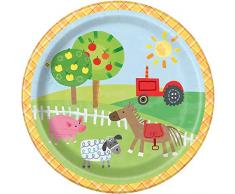 Unique Party 72454 - Assiettes en Carton - 18 cm - Fête à Thème de Ferme - Paquet de 8