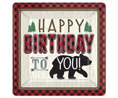 Amscan International 592150 papier et plastique Vaisselle, Assiette SQ Ltl Lumberjack anniversaire 25 cm