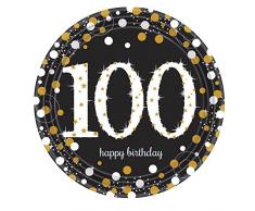 Amscan International 9901738 Doré 23 cm Celebration 100ème Prismatic Assiettes en Papier