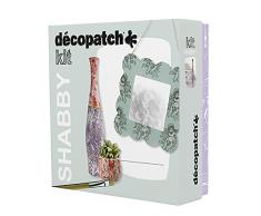 Décopatch KIT024C - Un kit Shabby comprenant un cadre, un cache pot et un vase en papier pulpé brun, 4 feuilles Décopatch, un pinceau et un pot de vernis colle