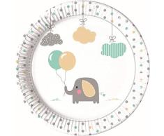 Procos 90493 Lot de 8 Assiettes en Carton Motif éléphant Blanc