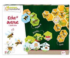 Avenue Mandarine JE517C - Une boite EducAvenueLAbeille Boite comprenant un Mémo 20 pièces, 8 puzzles 3 pièces, 35 cartes éducatives et un Loto 4 planches + 20 jetons