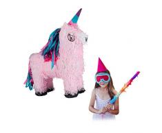 Relaxdays- Pinata Licorne à Suspendre pour Enfants à remplir Anniversaire Jeux décoration, Rose, 10026370