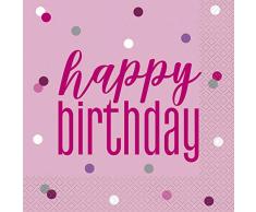 Unique Party- Serviettes de table en papier, 83602, Rose/argenté