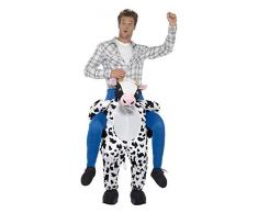 Smiffys Costume de vache portant quelqu’un sur son dos, noir, costume une pièce avec fau